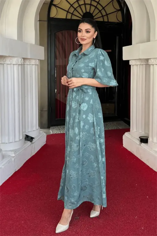 Tulle Fabric Three Dimensional Stitched Midi Dress - MINT GREEN - 2