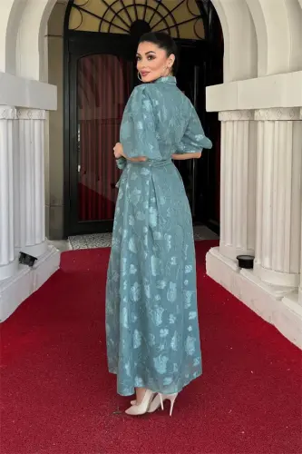 Tulle Fabric Three Dimensional Stitched Midi Dress - MINT GREEN - 5