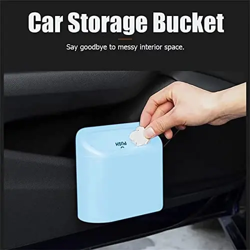 Tulsondai Car Trash Can, Mini Car Bin with Lid 2 Trash Bag Blue, Cute Car Accessories for Storage and Organization，Small Trash Can for car，Bedroom and Office - 3