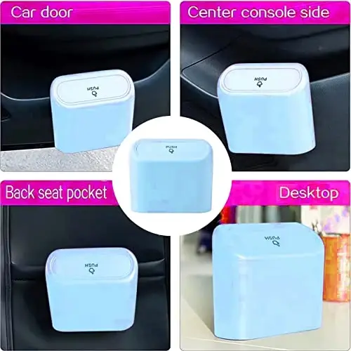 Tulsondai Car Trash Can, Mini Car Bin with Lid 2 Trash Bag Blue, Cute Car Accessories for Storage and Organization，Small Trash Can for car，Bedroom and Office - 5