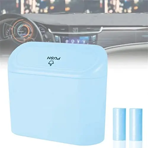 Tulsondai Car Trash Can, Mini Car Bin with Lid 2 Trash Bag Blue, Cute Car Accessories for Storage and Organization，Small Trash Can for car，Bedroom and Office - 1