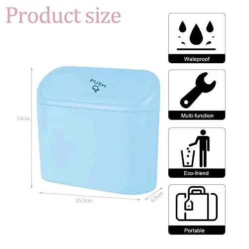 Tulsondai Car Trash Can, Mini Car Bin with Lid 2 Trash Bag Blue, Cute Car Accessories for Storage and Organization，Small Trash Can for car，Bedroom and Office - 4