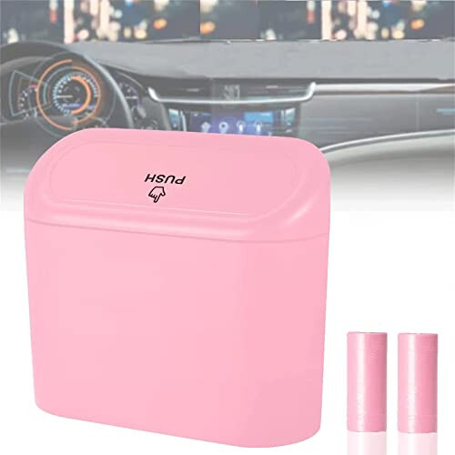 Tulsondai Car Trash Can, Mini Trunk Push Hanging Portable Car Bin with 2 roll Disposable Trash Bag for Car, Home, Office. (Car Trash can Pink) - 1