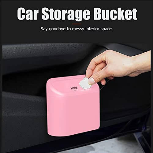 Tulsondai Car Trash Can, Mini Trunk Push Hanging Portable Car Bin with 2 roll Disposable Trash Bag for Car, Home, Office. (Car Trash can Pink) - 5