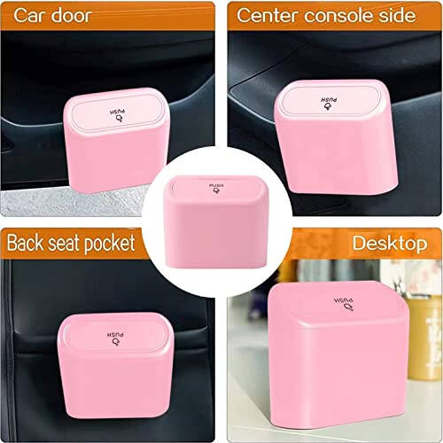 Tulsondai Car Trash Can, Mini Trunk Push Hanging Portable Car Bin with 2 roll Disposable Trash Bag for Car, Home, Office. (Car Trash can Pink) - 6