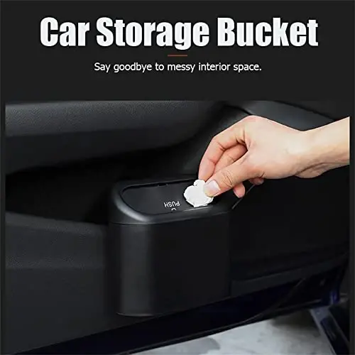 Tulsondai Car Trash Can with Lid, Mini Universal Vehicle Mini Leakproof Garbage Can Bin with 30pcs Trash Bags, Waterproof Car Bin for Front Back Seat Accessories for Auto Office Home(Black) - 2