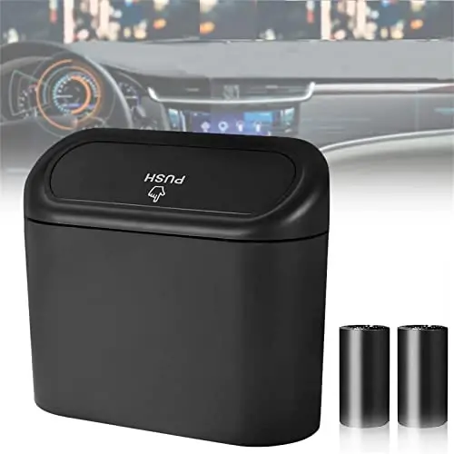 Tulsondai Car Trash Can with Lid, Mini Universal Vehicle Mini Leakproof Garbage Can Bin with 30pcs Trash Bags，Waterproof Car Bin for Front Back Seat Accessories for Auto Office Home(Black) 