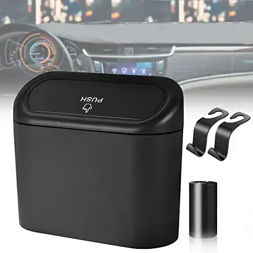 Tulsonday Car Trash can, mini Trunk Push Hanging Portable car Trash can with 2 Automatic Hooks and Disposable Trash Bags, Suitable for car, Home, Office 