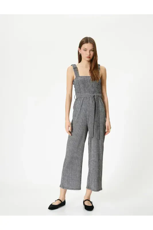 Tulum Qalin Kamarli, Quşak Detalli, Qisqa To'g'ri Keng Paçali Qulay Kalıp Gipeli Büzmeli - 2