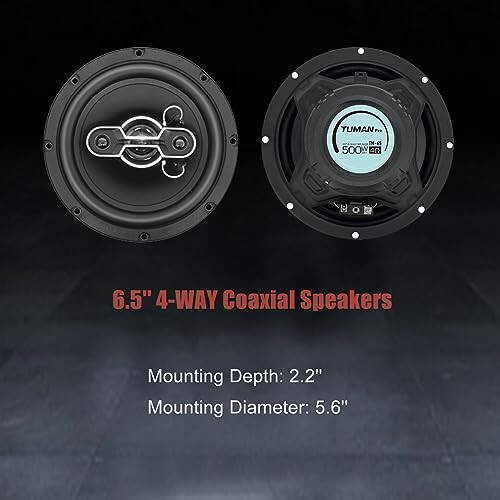 TUMAN Pro 6.5'' Car Speakers, 500 Watt Max 4-Way Coaxial Speakers, Professional Sound Stereo, No Distortion, Mylar Tweeter (1 Pair) - 6