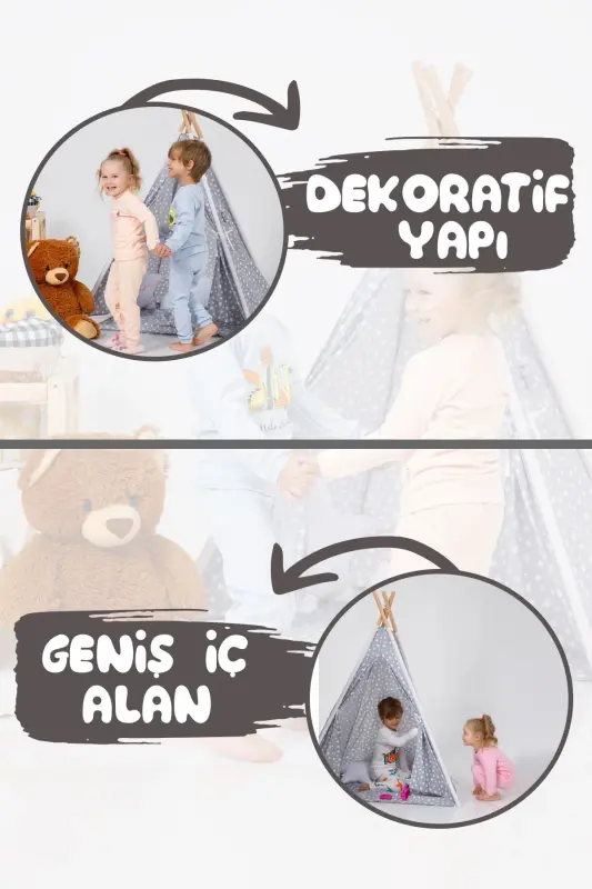 Tumble-Proof Cushioned Play Area Teepee Indian Wooden Pole Large Play Tent-GRAY - 5
