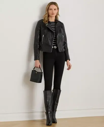 Tumbled-Leather Jacket - Polo Black - 5