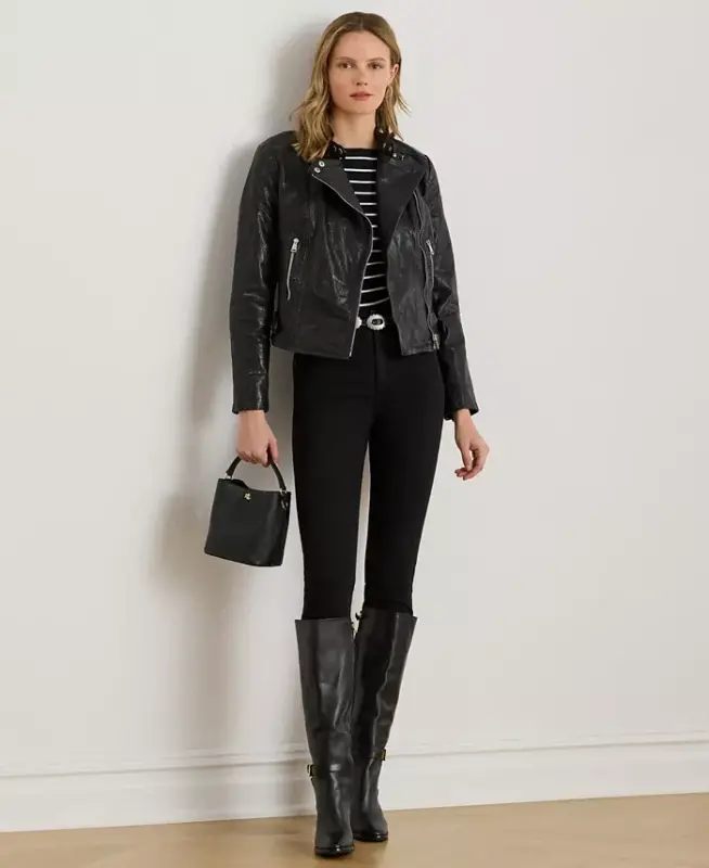 Tumbled-Leather Jacket - Polo Black - 5