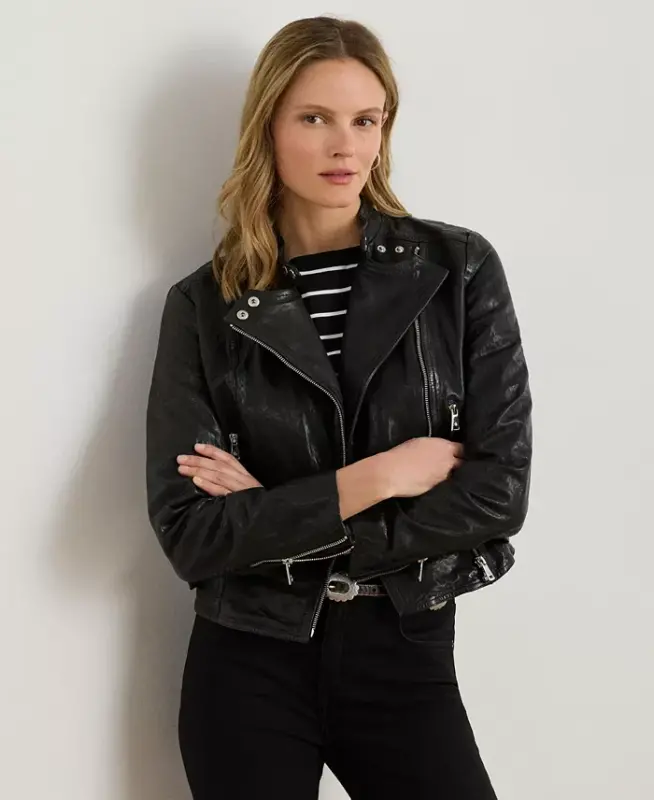 Tumbled-Leather Jacket - Polo Black - LAUREN RALPH LAUREN