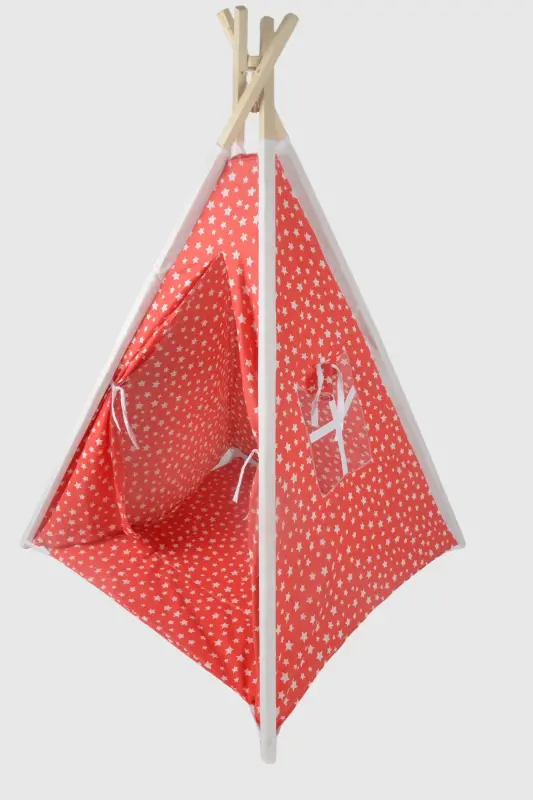 Tumbling Mat Playground Indian Wooden Pole Wide Play Tent-RED - IRK LEMOON