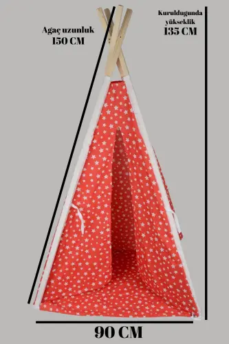 Tumbling Mat Playground Indian Wooden Pole Wide Play Tent-RED - 3
