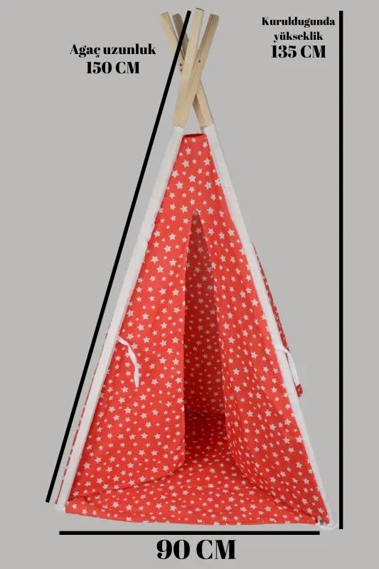 Tumbling Mat Playground Indian Wooden Pole Wide Play Tent-RED - 3