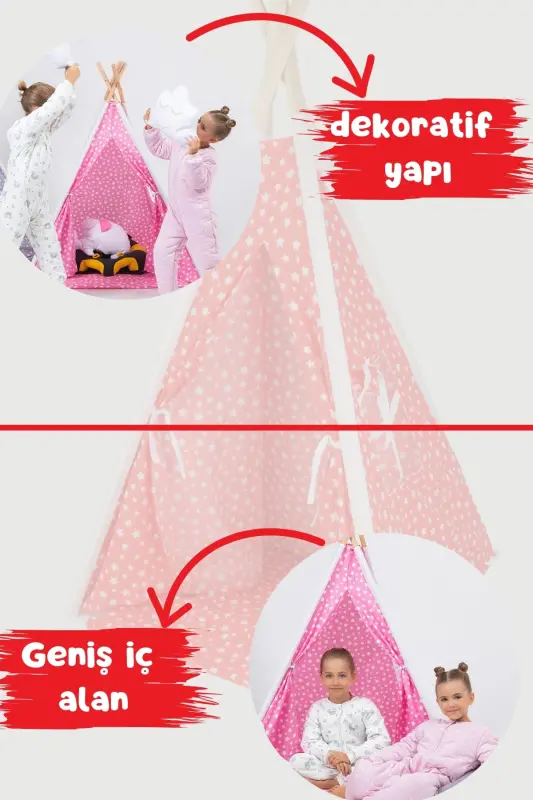 Tumbling Mat Playground Indian Wooden Pole Wide Play Tent-RED - 4