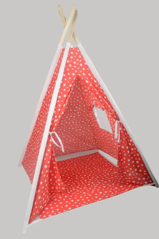 Tumbling Mat Playground Indian Wooden Pole Wide Play Tent-RED - 6