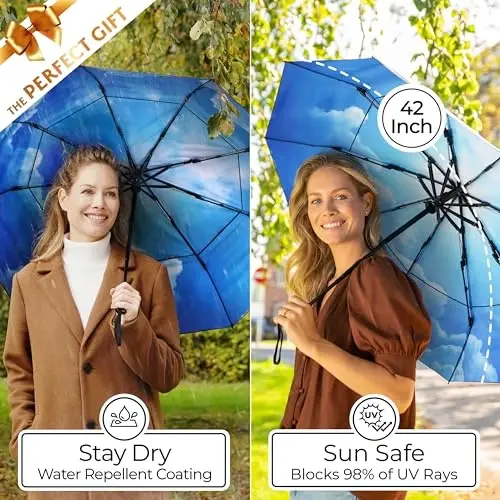 TUMELLA Strongest Windproof Travel Umbrella (Compact, Superior & Beautiful), Small Strong but Light Portable and Automatic Folding Rain Umbrella, Durable Premium Grip, Fits Car & Backpack - 5