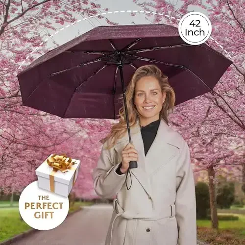 TUMELLA Strongest Windproof Travel Umbrella (Compact, Superior & Beautiful), Small Strong but Light Portable and Automatic Folding Rain Umbrella, Durable Premium Grip, Fits Car & Backpack - 5