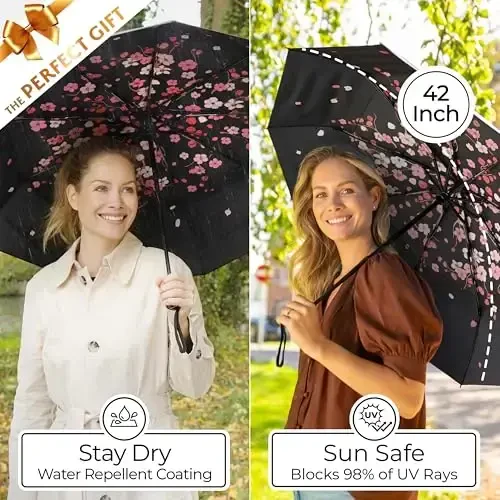 TUMELLA Strongest Windproof Travel Umbrella (Compact, Superior & Beautiful), Small Strong but Light Portable and Automatic Folding Rain Umbrella, Durable Premium Grip, Fits Car & Backpack - 5