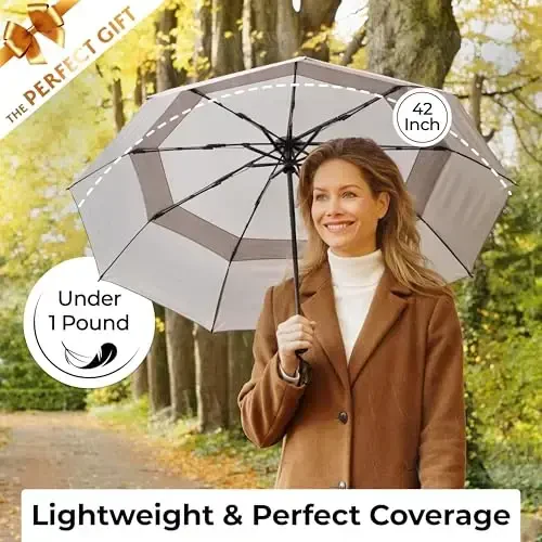 TUMELLA Strongest Windproof Travel Umbrella (Compact, Superior & Beautiful), Small Strong but Light Portable and Automatic Folding Rain Umbrella, Durable Premium Grip, Fits Car & Backpack - 5