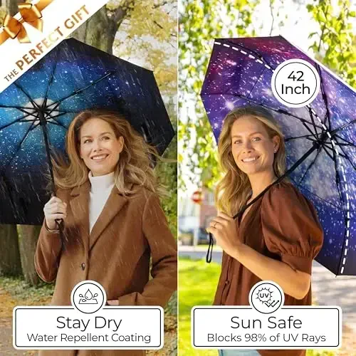 TUMELLA Strongest Windproof Travel Umbrella (Compact, Superior & Beautiful), Small Strong but Light Portable and Automatic Folding Rain Umbrella, Durable Premium Grip, Fits Car & Backpack - 5