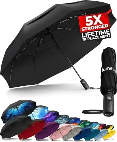 TUMELLA Strongest Windproof Travel Umbrella (Compact, Superior & Beautiful), Small Strong but Light Portable and Automatic Folding Rain Umbrella, Durable Premium Grip, Fits Car & Backpack - 5
