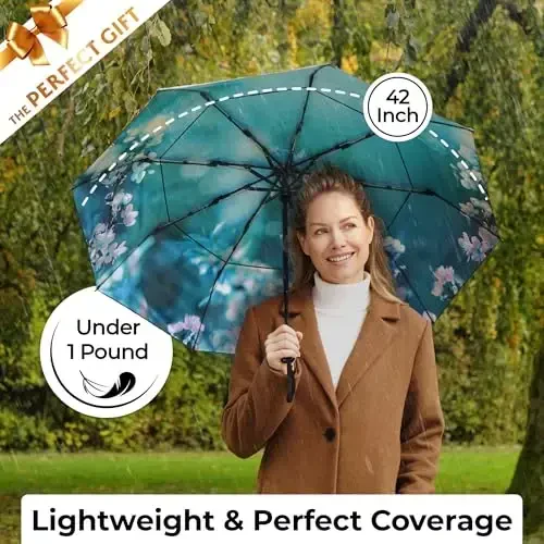 TUMELLA Strongest Windproof Travel Umbrella (Compact, Superior & Beautiful), Small Strong but Light Portable and Automatic Folding Rain Umbrella, Durable Premium Grip, Fits Car & Backpack - 6