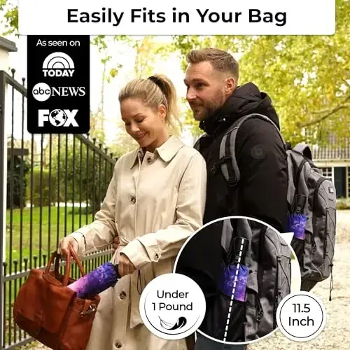 TUMELLA Strongest Windproof Travel Umbrella (Compact, Superior & Beautiful), Small Strong but Light Portable and Automatic Folding Rain Umbrella, Durable Premium Grip, Fits Car & Backpack - 2