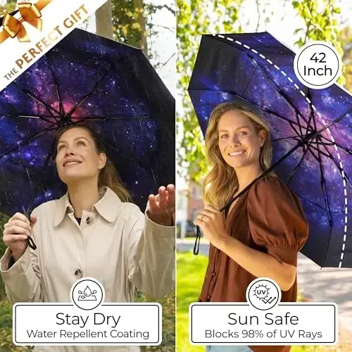 TUMELLA Strongest Windproof Travel Umbrella (Compact, Superior & Beautiful), Small Strong but Light Portable and Automatic Folding Rain Umbrella, Durable Premium Grip, Fits Car & Backpack - 5