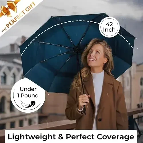 TUMELLA Strongest Windproof Travel Umbrella (Compact, Superior & Beautiful), Small Strong but Light Portable and Automatic Folding Rain Umbrella, Durable Premium Grip, Fits Car & Backpack - 5