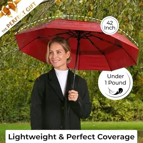 TUMELLA Strongest Windproof Travel Umbrella (Compact, Superior & Beautiful), Small Strong but Light Portable and Automatic Folding Rain Umbrella, Durable Premium Grip, Fits Car & Backpack - 5