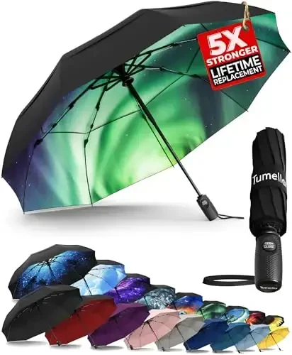 TUMELLA Strongest Windproof Travel Umbrella (Compact, Superior & Beautiful), Small Strong but Light Portable and Automatic Folding Rain Umbrella, Durable Premium Grip, Fits Car & Backpack - 6