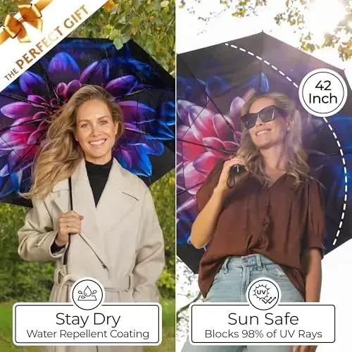 TUMELLA Kuchli Shamoldan Himoya Sayohat Soyaboni (Ixcham, Yuqori va Go'zal), Kichik Kuchli, ammo Yengil Portativ va Avtomatik Yig'iladigan Yomg'ir Soyaboni, Bardoshli Premium Tutqich, Mashina va Ryukzakka Mos keladi - 5