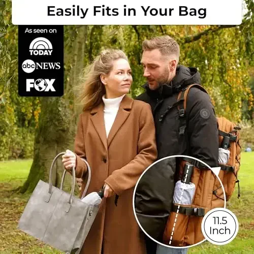 TUMELLA Shamoldan kuchli himoyalovchi sayohat soyaboni (ixcham, a'lo va chiroyli), kichik, kuchli, ammo engil, ko'chma va avtomatik yig'iladigan yomg'ir soyaboni, bardoshli premium tutqich, mashina va ryukzakka mos - 2