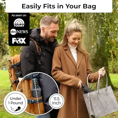 TUMELLA Shamolga chidamli sayohat soyaboni (ixcham, a'lo va chiroyli), kichik kuchli, lekin engil portativ va avtomatik buklanadigan yomg'ir soyaboni, bardoshli premium tutqich, mashina va ryukzakka mos keladi - 2