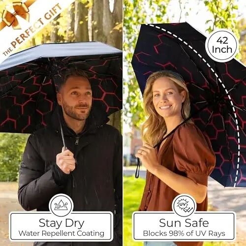 TUMELLA Strongest Windproof Travel Umbrella (Compact, 100MPH Wind-Tested), Light, Portable, One-Handed Use, Automatic Folding Rain Umbrella, Durable, Premium Grip, Fits Car & Backpack - 5