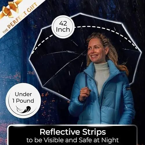 TUMELLA Strongest Windproof Travel Umbrella (Compact, 100MPH Wind-Tested), Light, Portable, One-Handed Use, Automatic Folding Rain Umbrella, Durable, Premium Grip, Fits Car & Backpack - 2