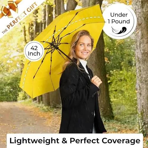 TUMELLA Strongest Windproof Travel Umbrella (Compact, 100MPH Wind-Tested), Light, Portable, One-Handed Use, Automatic Folding Rain Umbrella, Durable, Premium Grip, Fits Car & Backpack - 5