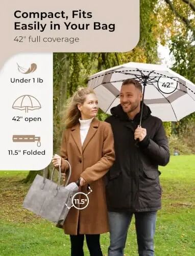TUMELLA Strongest Windproof Travel Umbrella (Compact, 100MPH Wind-Tested), Light, Portable, One-Handed Use, Automatic Folding Rain Umbrella, Durable, Premium Grip, Fits Car & Backpack - 3