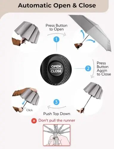 TUMELLA Strongest Windproof Travel Umbrella (Compact, 100MPH Wind-Tested), Light, Portable, One-Handed Use, Automatic Folding Rain Umbrella, Durable, Premium Grip, Fits Car & Backpack - 5