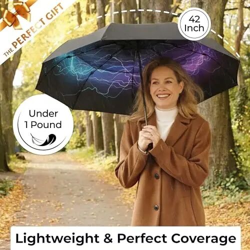 TUMELLA Strongest Windproof Travel Umbrella (Compact, 100MPH Wind-Tested), Light, Portable, One-Handed Use, Automatic Folding Rain Umbrella, Durable, Premium Grip, Fits Car & Backpack - 5