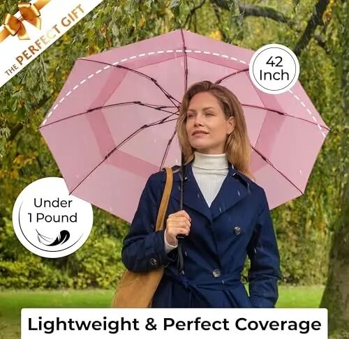 TUMELLA Strongest Windproof Travel Umbrella (Compact, 100MPH Wind-Tested), Light, Portable, One-Handed Use, Automatic Folding Rain Umbrella, Durable, Premium Grip, Fits Car & Backpack - 5