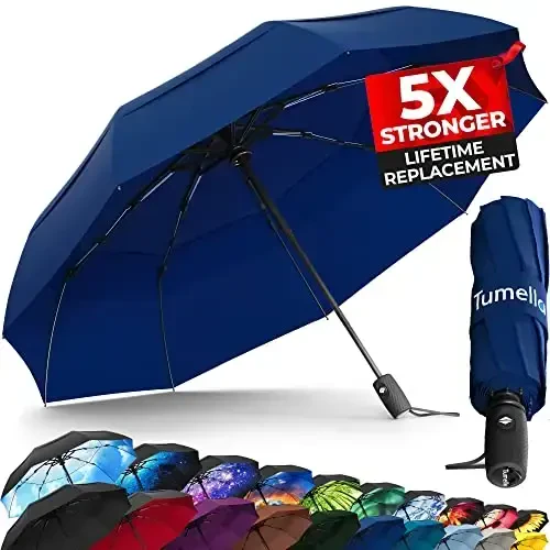 TUMELLA Strongest Windproof Travel Umbrella (Compact, Superior & Beautiful), Small Strong but Light Portable and Automatic Folding Rain Umbrella, Durable Premium Grip, Fits Car & Backpack - TUMELLA