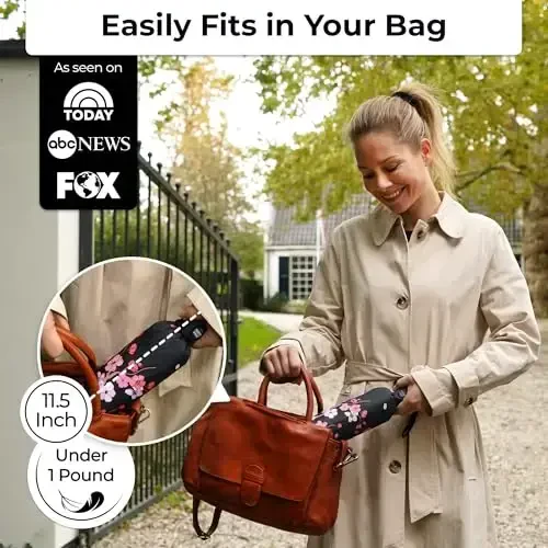 TUMELLA Strongest Windproof Travel Umbrella (Compact, Superior & Beautiful), Small Strong but Light Portable and Automatic Folding Rain Umbrella, Durable Premium Grip, Fits Car & Backpack - 2