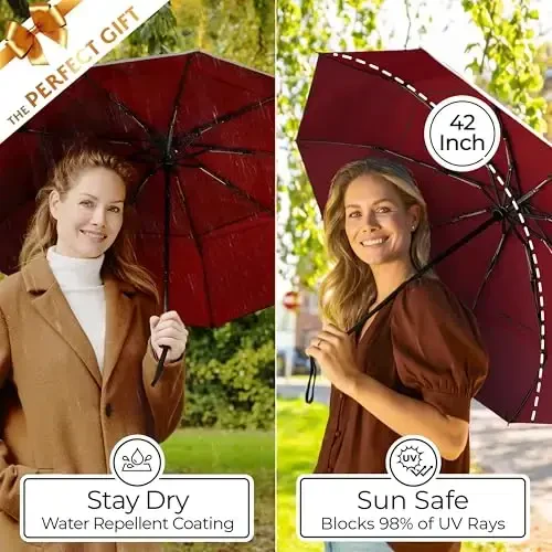 TUMELLA Strongest Windproof Travel Umbrella (Compact, Superior & Beautiful), Small Strong but Light Portable and Automatic Folding Rain Umbrella, Durable Premium Grip, Fits Car & Backpack - 5