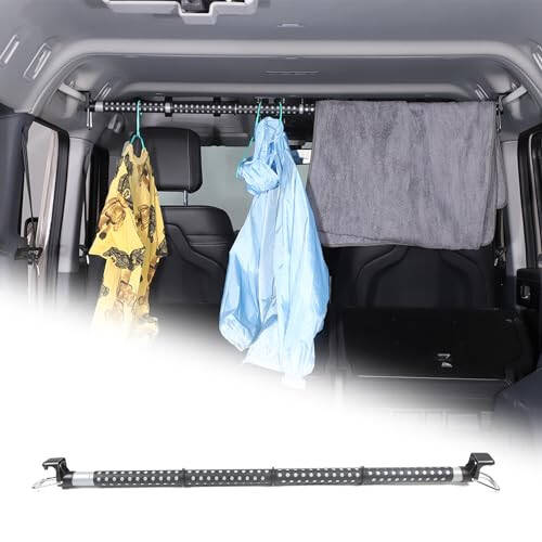 Tumukiw Car Clothes Hanger Bar Compatible with Ineos Grenadier 2020-2024, Heavy Duty Hanger Storage Suit Rod with Steel Expandable Rods, Strong Metal and Rubber Grips and Rings - 1