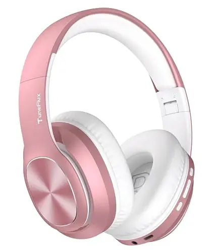 TuneFlux Wireless Bluetooth Headphones Over Ear, 80H Playtime, 3EQ Sound Modes, HiFi Stereo Headphones with Deep Bass, Foldable Bluetooth 5.3 Headsets for Smartphone/PC/Computer-Rose Gold - 1